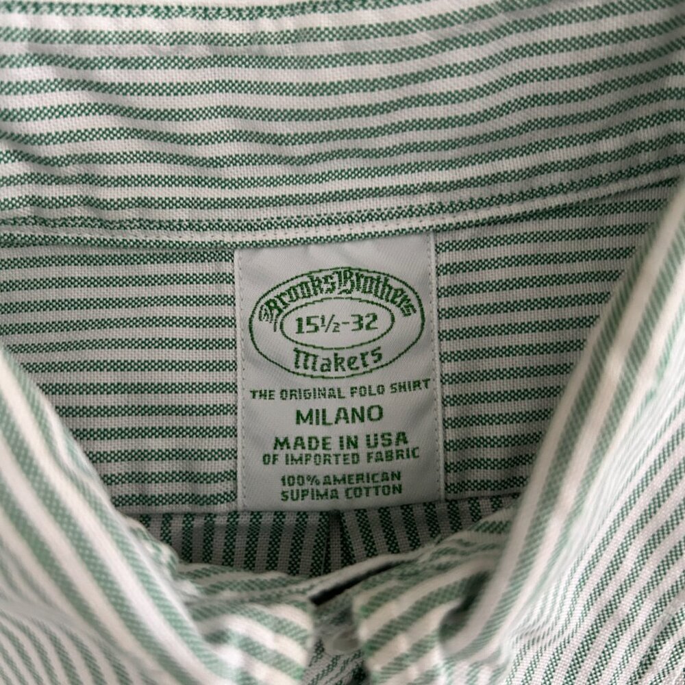 Brooks Brothers Light Green Pinstripe 100% Cotton Button-down Long-sleeve Shirt - Picture 2 of 8